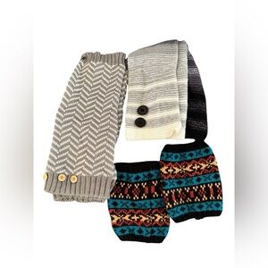 3Pr Lot Winter Boot Sweater Socks One Size Buttons Aztec Chevron Striped